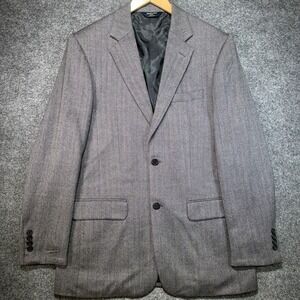 Joseph & Feiss Gold Herringbone Blazer Mens 40L Grey 100% Lambswool Sport Coat
